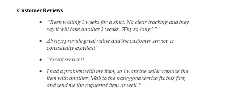 Banggood customers reviews
