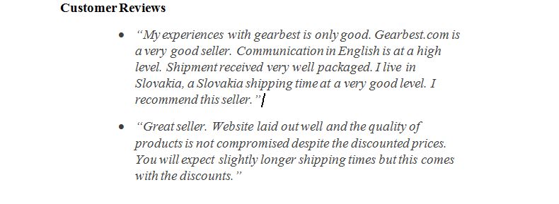 Gearbest Customers reviews