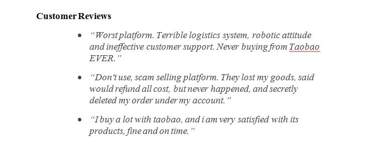 Taobao customers review