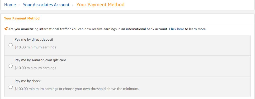 Amazon Affiliate Program Payment Methods